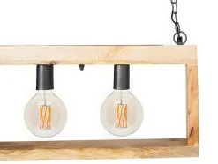 Candeeiro De Teto Industrial Estrutura Retangular Em Madeira Madeira E Metal - 4 Lampadas - A. 31 X C.100 Cm - Natural E Preto - Olius