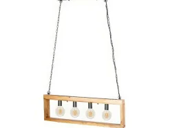 Candeeiro De Teto Industrial Estrutura Retangular Em Madeira Madeira E Metal - 4 Lampadas - A. 31 X C.100 Cm - Natural E Preto - Olius