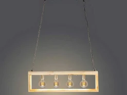 Candeeiro De Teto Industrial Estrutura Retangular Em Madeira Madeira E Metal - 4 Lampadas - A. 31 X C.100 Cm - Natural E Preto - Olius