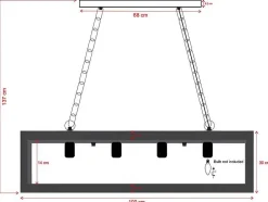 Candeeiro De Teto Industrial Estrutura Retangular Em Madeira Madeira E Metal - 4 Lampadas - A. 31 X C.100 Cm - Natural E Preto - Olius