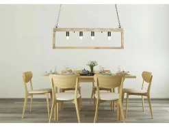 Candeeiro De Teto Industrial Estrutura Retangular Em Madeira Madeira E Metal - 4 Lampadas - A. 31 X C.100 Cm - Natural E Preto - Olius