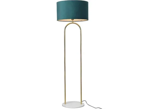 Candeeiro Estilo Art Deco Em Latao, Marmore E Veludo De A.156 X D.45 Cm Cor Azul - Nour