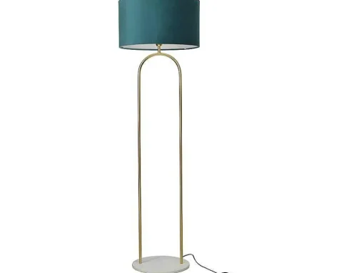 Candeeiro Estilo Art Deco Em Latao, Marmore E Veludo De A.156 X D.45 Cm Cor Azul - Nour