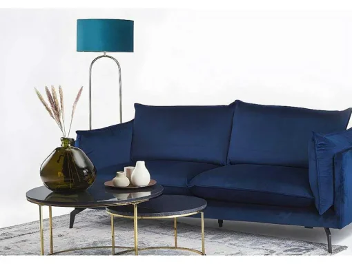 Candeeiro Estilo Art Deco Em Latao, Marmore E Veludo De A.156 X D.45 Cm Cor Azul - Nour