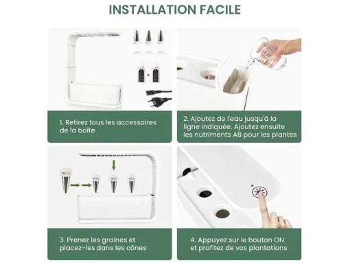 Canteiro De Interior Com Leds 3 Plantas, Altura Ajustavel, Branco - Gardenio