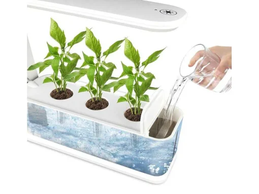 Canteiro De Interior Com Leds 3 Plantas, Altura Ajustavel, Branco - Gardenio