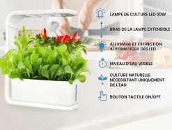 Canteiro De Interior Com Leds 3 Plantas, Altura Ajustavel, Branco - Gardenio