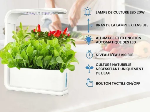 Canteiro De Interior Com Leds 3 Plantas, Altura Ajustavel, Branco - Gardenio