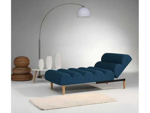Chaise Longue Convertivel Em Cama Em Tecido Azul - Cival