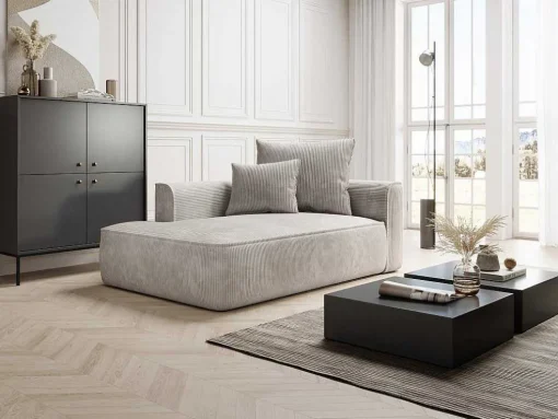 Chaise Longue Direita Veludo Canelado Bege - Pineta