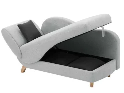 Chaise-Longue Direita Convertivel Em Tecido Cinza-Claro Com Espaco De Arrumação - Penelope