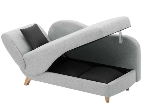 Chaise-Longue Direita Convertivel Em Tecido Cinza-Claro Com Espaco De Arrumação - Penelope