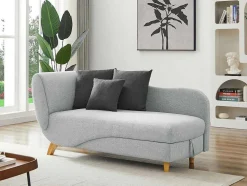 Chaise-Longue Direita Convertivel Em Tecido Cinza-Claro Com Espaco De Arrumação - Penelope