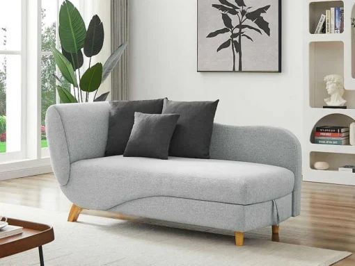 Chaise-Longue Direita Convertivel Em Tecido Cinza-Claro Com Espaco De Arrumação - Penelope