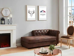 Chaise-Longue Direita Em Microfibra Aspeto Pele Envelhecida Estilo Chesterfield - Shirel