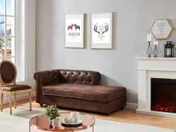 Chaise-Longue Direita Em Microfibra Aspeto Pele Envelhecida Estilo Chesterfield - Shirel