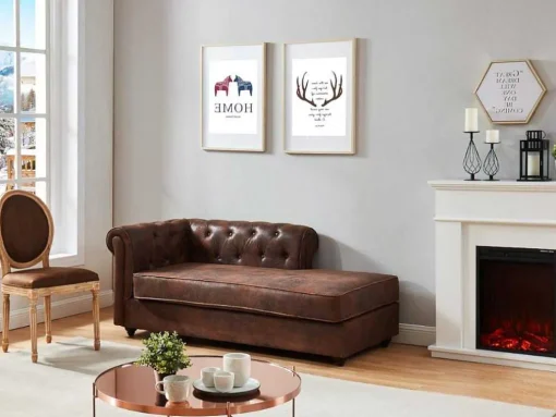 Chaise-Longue Direita Em Microfibra Aspeto Pele Envelhecida Estilo Chesterfield - Shirel