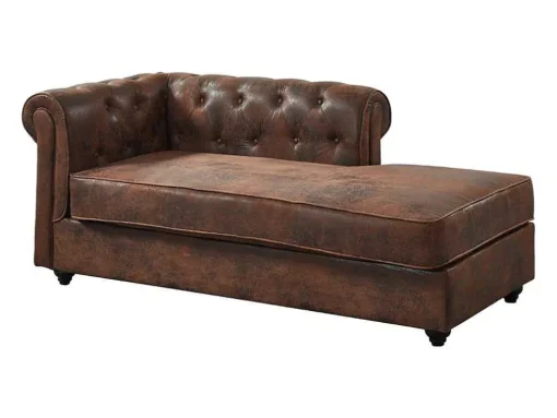 Chaise-Longue Direita Em Microfibra Aspeto Pele Envelhecida Estilo Chesterfield - Shirel