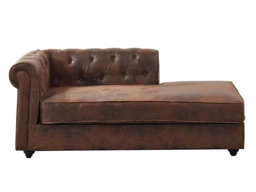 Chaise-Longue Direita Em Microfibra Aspeto Pele Envelhecida Estilo Chesterfield - Shirel