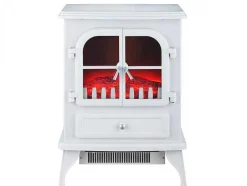 Cheminee Electrique Au Sol 2000W Style Retro En Acier Laque Blanc