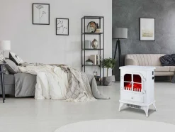 Cheminee Electrique Au Sol 2000W Style Retro En Acier Laque Blanc