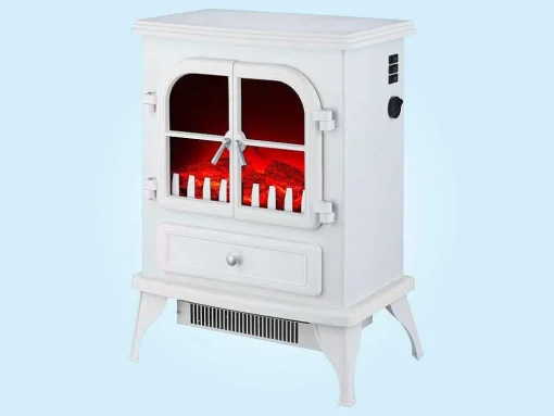 Cheminee Electrique Au Sol 2000W Style Retro En Acier Laque Blanc