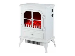 Cheminee Electrique Au Sol 2000W Style Retro En Acier Laque Blanc