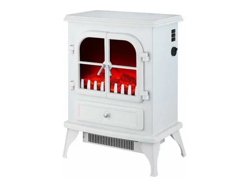 Cheminee Electrique Au Sol 2000W Style Retro En Acier Laque Blanc