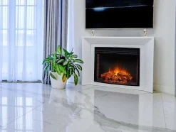 Cheminee Electrique 2Kw En Verre Trempe Noir Et Flamme Reglable