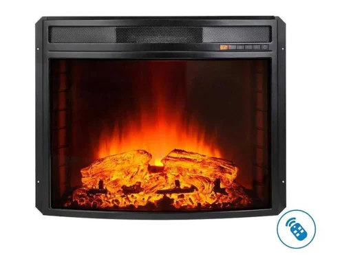 Cheminee Electrique 2Kw En Verre Trempe Noir Et Flamme Reglable