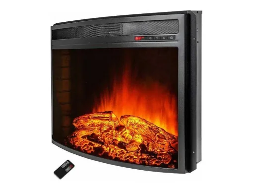 Cheminee Electrique 2Kw En Verre Trempe Noir Et Flamme Reglable