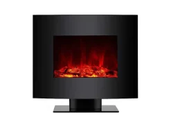 Cheminee Electrique 2Kw Verre Trempe Noir Avec Telecommande