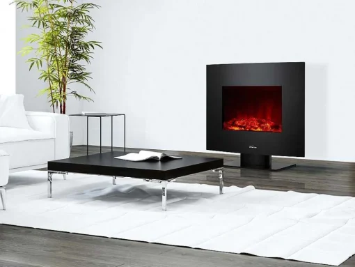 Cheminee Electrique 2Kw Verre Trempe Noir Avec Telecommande