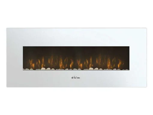Cheminee Electrique Panoramique Avec Eclairage Led D'Ambiance Et Panneau Frontal Blanc