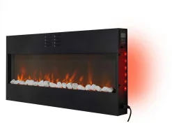 Cheminee Electrique Panoramique Avec Eclairage Led D'Ambiance Et Panneau Frontal Blanc