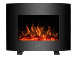 Cheminee Electrique 2000W En Verre Trempe Noir Et Pieds