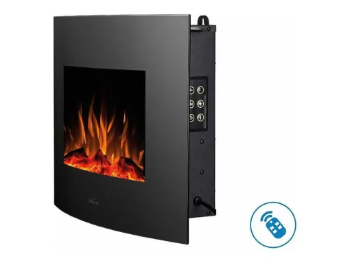 Cheminee Electrique 2000W En Verre Trempe Noir Et Pieds