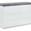Cómoda - 6 Gavetas - Mdf Lacado - Com Leds - Cor: Branco E Cinza Cimento - Halo Ii