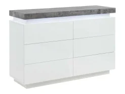 Cómoda - 6 Gavetas - Mdf Lacado - Com Leds - Cor: Branco E Cinza Cimento - Halo Ii