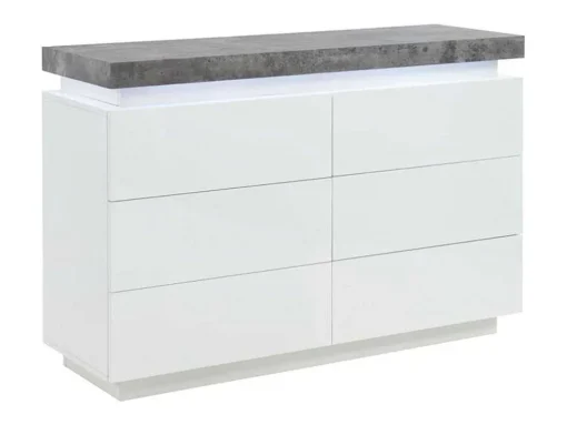 Cómoda - 6 Gavetas - Mdf Lacado - Com Leds - Cor: Branco E Cinza Cimento - Halo Ii