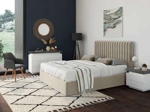 Cómoda - 6 Gavetas - Mdf Lacado - Com Leds - Cor: Branco E Cinza Cimento - Halo Ii
