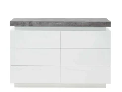 Cómoda - 6 Gavetas - Mdf Lacado - Com Leds - Cor: Branco E Cinza Cimento - Halo Ii