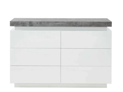 Cómoda - 6 Gavetas - Mdf Lacado - Com Leds - Cor: Branco E Cinza Cimento - Halo Ii