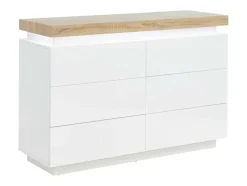 Cómoda 6 Gavetas - Mdf Lacado - Com Leds - Cor: Branco E Carvalho - Halo Ii -