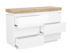 Cómoda 6 Gavetas - Mdf Lacado - Com Leds - Cor: Branco E Carvalho - Halo Ii -