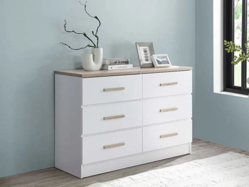 Cómoda 6 Gavetas Branco E Natural - Skaido
