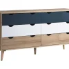 Cómoda 6 Gavetas Cor Natural, Branco E Azul-Marinho - Lurvia