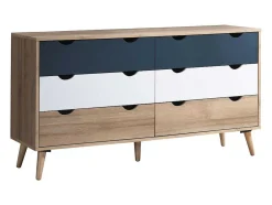 Cómoda 6 Gavetas Cor Natural, Branco E Azul-Marinho - Lurvia