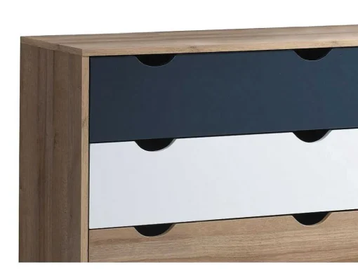 Cómoda 6 Gavetas Cor Natural, Branco E Azul-Marinho - Lurvia