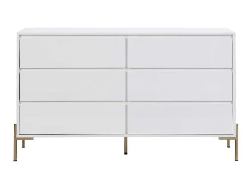 Cómoda 6 Gavetas, Mdf E Metal Lacado A Branco E Dourado - Korasa